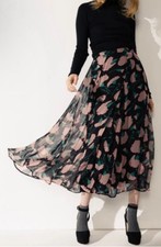 Lily & Lionel Stella Peony Black Midi Long Skirt Chiffon Elastic Waist S Floral