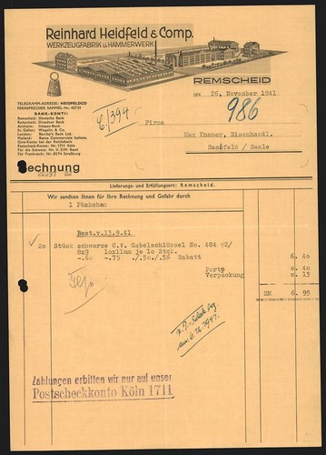 Invoice remscheid 1941 - invoice,
