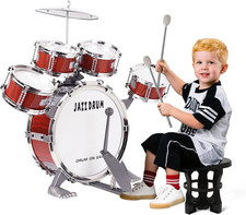 Kids Drum Kit 9 PCS Junior Jazz Set w/Stool Pedal Cymbal Boys Girls Gift