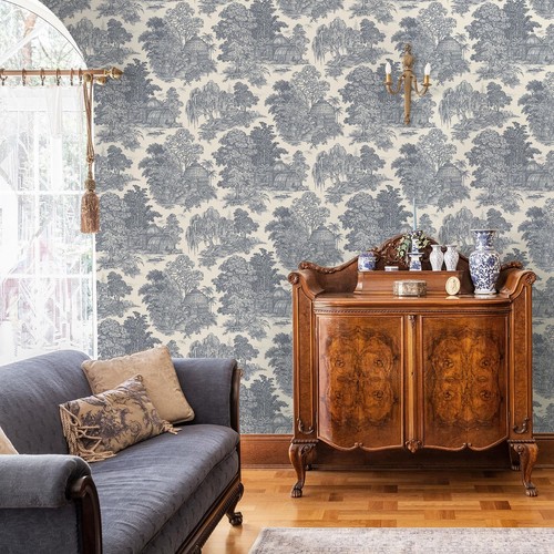 Botanical wallpaper blue - blue, toile