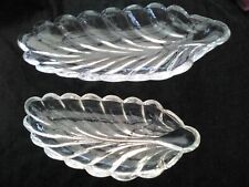 Leaf-shaped dishes x 2, Art Deco Davidson Banana Split 902, clear pressed glass