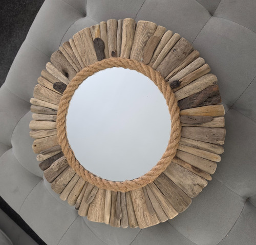 Round driftwood wall mirror - wall,