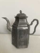 Chinese Etched Pewter Teapot