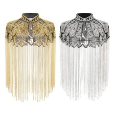 1920s Flapper Dresses for Women Fringed Shawl Wraps Sequin Beaded Evening Cape