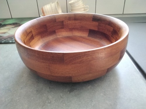 Vintage wood checker bowl - wood,