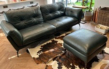 DFS Harlan 4 Seater Leather Sofa And Ottoman Storage Footstool Palatial Green 