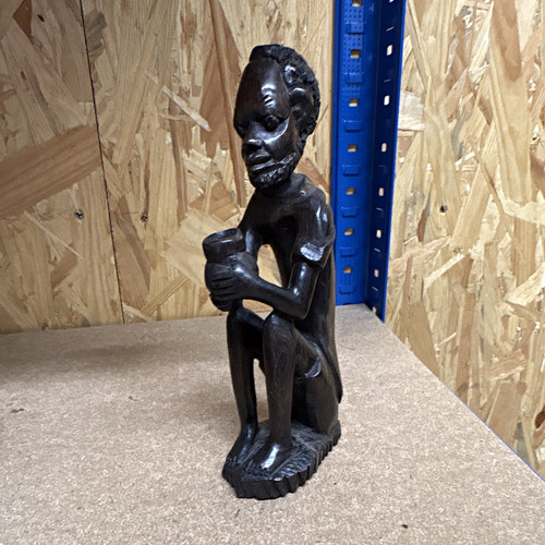 Black wooden carved - black, seated