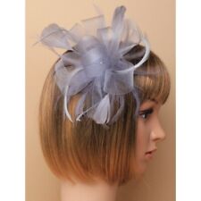 Grey Sinamay Large Ribbon Flower & feathers Hair Comb Wedding/Party Fascinator