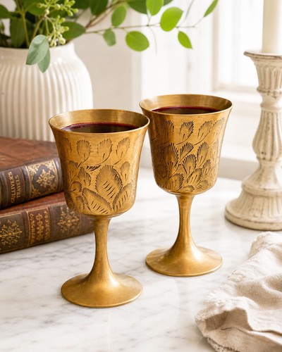 Vintage brass goblets set 2 - vintage,