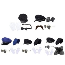 Chauffeur Costume Set Limo Driver False Beard Sunglasses Black Chauffeur Hat