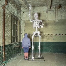 10ft Posable Full Body Halloween Skeleton with Movable Arms and LED Eyes