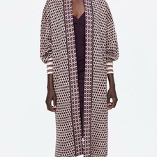 Zara Gold Burgundy Rare Special Edition Jacquard Coat Kimono Cardigan M Bloggers