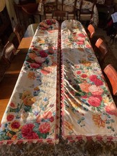 Pair of vintage chintz cotton interlined curtains w attractive braid  borders