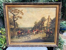Vintage Gilt Frame Oil on Canvas Essex Hunt by Woltherstone Large 36.5" x 29.5"