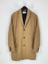 Topman Camel Plain Coat Wool Blend Button Front Winter Outerwear UK L