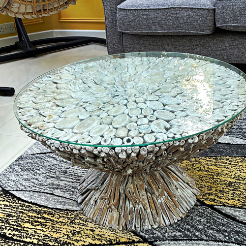 Round glass top coffee - top, table