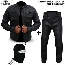 Mens Motorcycle Leather Racing Two Piece Suit Motorbike Riding Jacket + Trousers