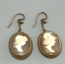 Victorian 14ct Gold Natural Cameo Hook Earrings ABEZX