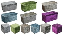New Quilted Top Folding Storage Ottoman Seat Toy Storage Box Crushed Velvet 