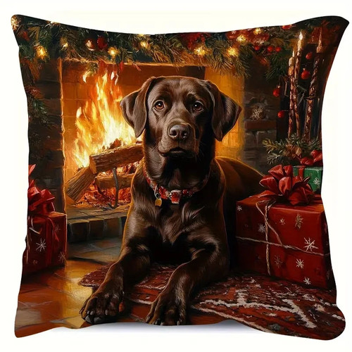 Christmas labrador cushion - christmas,