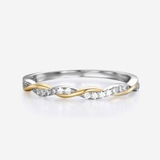 Ladies Solid Sterling 925 Silver & Yellow Gold 0.10 Carat Diamond Eternity Ring 
