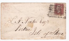 1856 QV GOOD 1d PENNY RED STAMP ON COVER TO ISLE OF SKYE ~ HANOVER STREET SCOTS