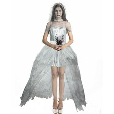 Womens Zombie Ghost Bride Corpse White Fancy Dress Halloween Wedding Gothic