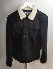 Mens Asylum Small Denim Jean Jacket with embroidered American Flag & Fir Collar