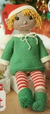 (196) Knitting Pattern Aran Christmas Elf Doll with Removable Clothing Outfit
