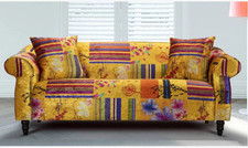 Fabric Gold Patchwork 3 Seater