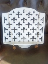 Stunning White Cast Iron Recipe Book Stand 10" Fleur De lis Design Adjustable