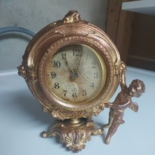 Beautiful Gilbert Clock Art Nouveau Cherub Clock Large Dial Copper Bronze Patina