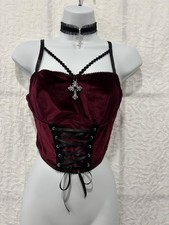 Gothic Corset Top – Burgundy Velvet & Lace – Size 10 – Brand New
