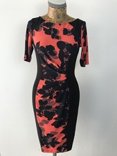 MARKS & SPENCER DRESS 6 PETITE BLACK RED Floral Midi Bodycon Half Sleeve Women