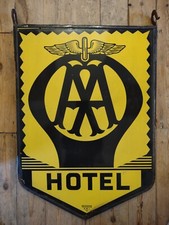 AA HOTEL ENAMEL SIGN - Garage Vintage Automobilia Genuine Cool - DOUBLE SIDED