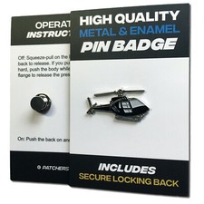 Helicopter Black High Quality Metal & Enamel Pin Badge with Secure Locking Back