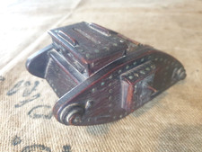 Antique WW1 Handmade Trench Art Wooden Tank Bank,Money Box,Folk Art,Naiive Model