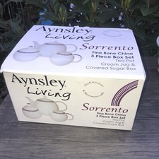 Aynsley Living Aston Purple Fine Bone China Teapot, Sugar & Cream Set