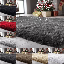 Fluffy Large Shaggy Rugs Shimmer Sparkle Living Room Bedroom Carpet Floor Mats