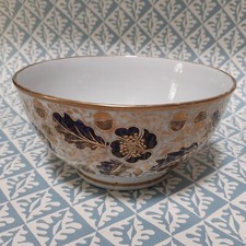 Antique New Hall Bowl Oak & Acorn Pattern Cobalt & Gilt
