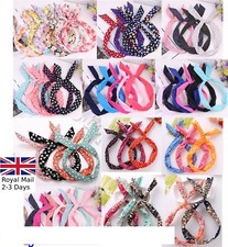 WIRE HEADBAND RETRO WIRED HEAD SCARF ROCKABILLY FLORAL DOT POLKA PLAIN RABBIT