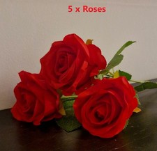 Red Roses 5x Artificial Flowers Single Wedding Party 50cm Long 