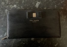Ted Baker Bow Detail Zip Around Matinee Large Leather Wallet Black purse coin