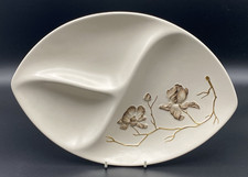 HAND PAINTED CARLTONWARE GILDED MAGNOLIA RARER 3 SECTION LEAF SHAPE SERVING DISH