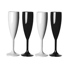 Champagne Flutes 200ml Polycarbonate Black and White Reusable - Pack of 4