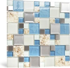 Real Seashell Glass Tiles - Waterproof Beach Style Backsplash Mosaic 5 Sheets