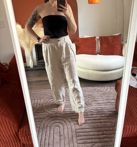 Beige linen cotton trousers - cotton,