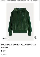Polo Ralph Lauren Green Velour Velvet Hoodie Hooded Jacket Tracksuit M 10 12 14