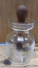 Vintage Pilgrim handblown Glass Honey Pot With Wood Dipper