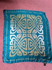 Vintage Biba Green/Gold Geometric Pattern Silk Scarf 80x90. Excellent Condition